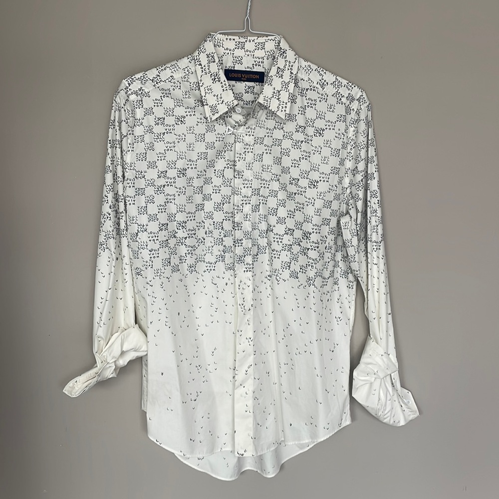 AUTHENTIC Louis Vuitton Damier Spread Long-Sleeved Shirt Men’s Button Down
